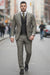 Statement Suits - Wool Suits - Peak Lapel Suits - Ticket Pocket - Modern Fit - Olive Suit