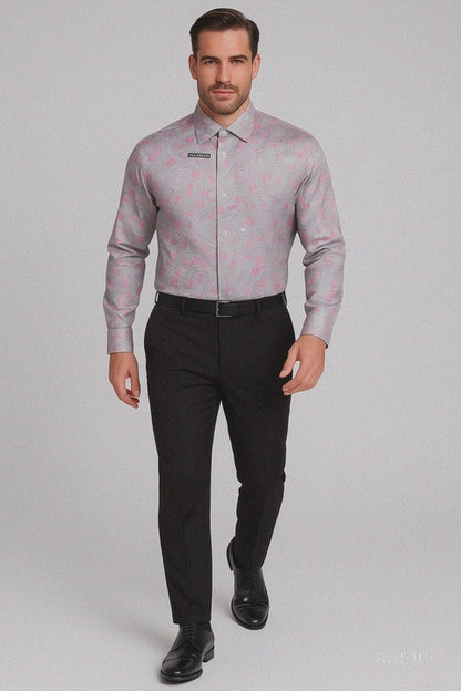 Mens Paisley Shirts - Club Fashion Dress Shirt Spread Collar in  Color Grey