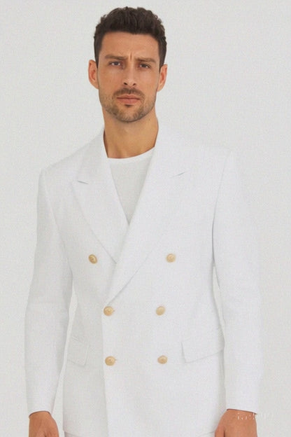 White, Six Button Double Breasted Suits Blazer Jacket Coat