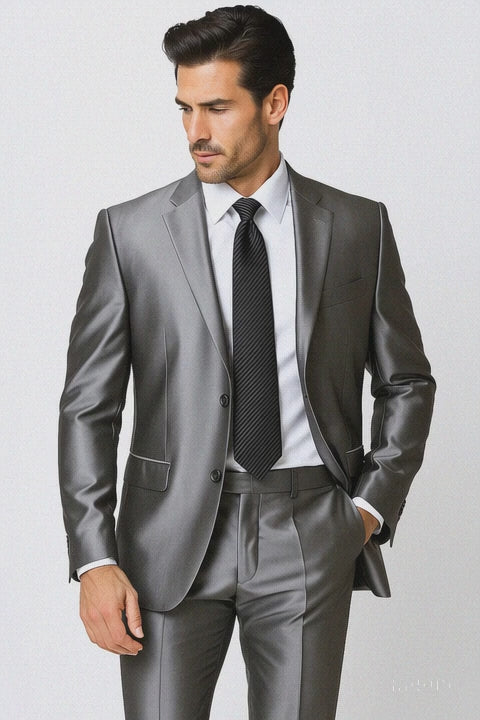 Shiny 2 Button Silver Grey Suit