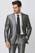 Shiny 2 Button Silver Grey ~ Gray Flashy Sharkskin Men'S Cheap Priced Business Suits Clearance Sale