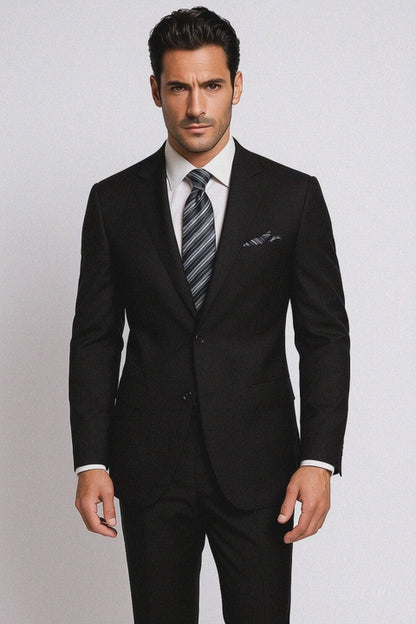 Tiglio Suit Brand 2 Button Solid Black Suit - High End Suits - High Quality Suits