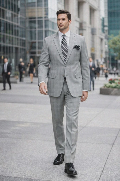 2 Btn Flat Front Pants Glen Plaid, Side Vents, Super 150's Pick Stitch Suit