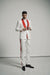 Mens 1 Button Shawl Lapel White And Hot Red Wedding / Prom Outfit Tuxedo Suit + White Pants & White Vest