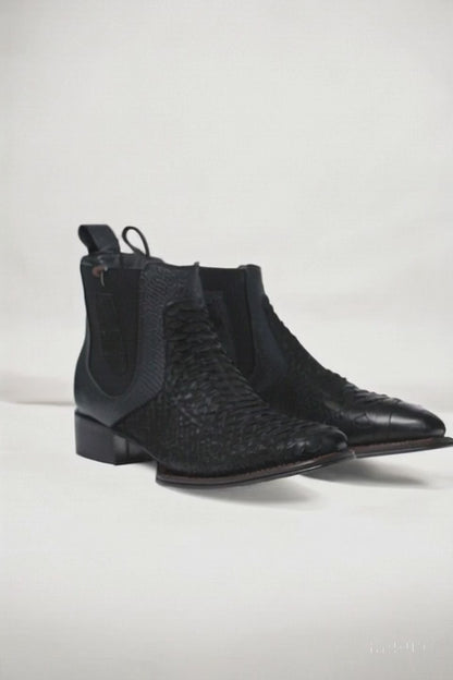 Los Altos Men's Genuine Python Skin Square Toe Ankle Boots - Black