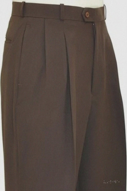 Mens Pleated Dress Pants Chocolate Brown Wide Leg Slacks Pleated Baggy Dress Trousers Unhemmed Unfinished Bottom