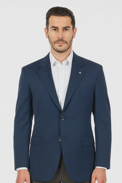 Men's Sport Coat Jacket Blazer 100% Wool Patterned Fabric Two Button  Navy