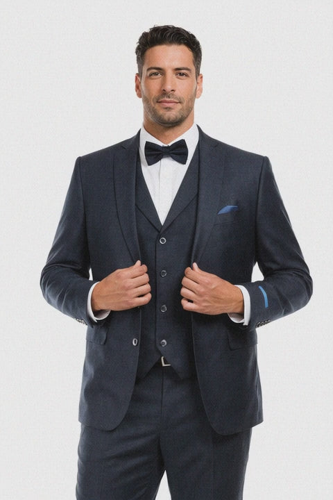 Navy Blue Vintage Tweed Wedding Suit 