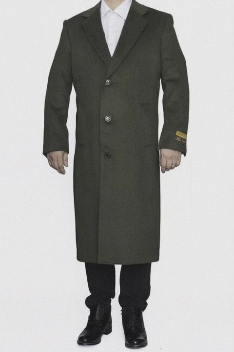 Mens Overcoat in Olive Green
