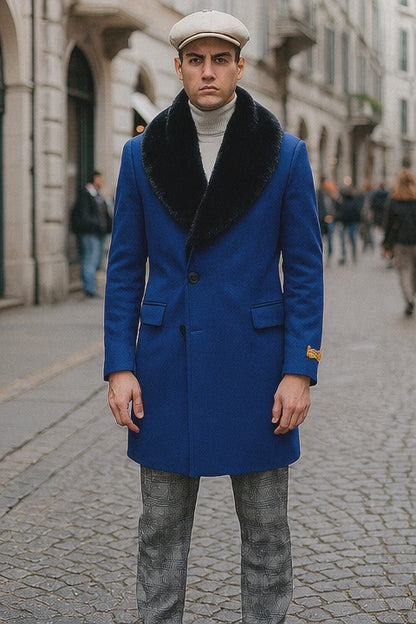 Mens Royal Blue Overcoat – Stylish Blue Carcoat & Topcoat for Winter Elegance