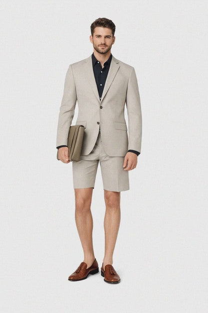 Men's Gray Summer Business Suits With Shorts Pants Set (Sport Coat Looking)