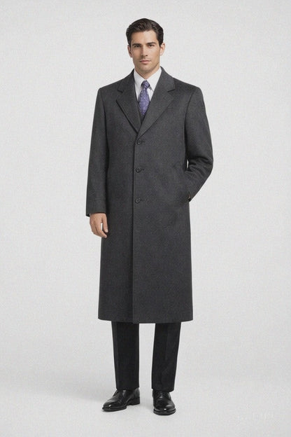 Darkest Charcoal Gray Men'S Dress Coat Long Men'S Dress Topcoat - Winter Coat ~ Men'S Overcoat Long 46 Inches In Length