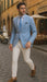 Mens Blazer - Cheap Priced Mens Sport Coat - Mens Classic Two Button Linen & Cotton Summer Sport Coat Blazer In Sky Blue Houndstooth