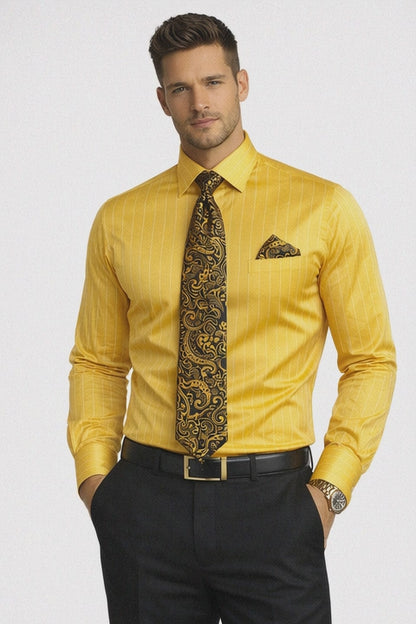 Gold Colorful Men'S Dress Shirt