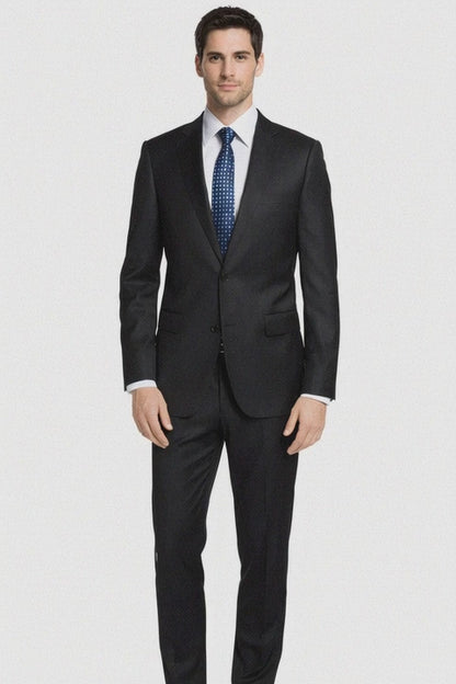 Bertolini 3Pc Wool & Silk Solid Black Suit Modern Fit