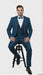 Men’s Teal Blue Tuxedo – 3-Piece Formal Suit with Satin Shawl Lapel, Vest, and Pants in Saphire Cobalt Blue Color