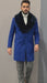 Mens Royal Blue Overcoat - Blue Topcoat  With Fur Collar - Mens Car Coat