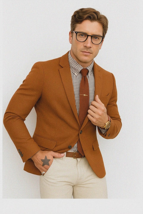 Burnt orange Men's 2 Buttons Blazer1