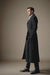 Men's Dress Coat Belted Very Dark Grey Almost Black Full Length Blend Long Men's Dress Topcoat -  Winter coat Very Dark Grey Almost Black Color - Men's Overcoat