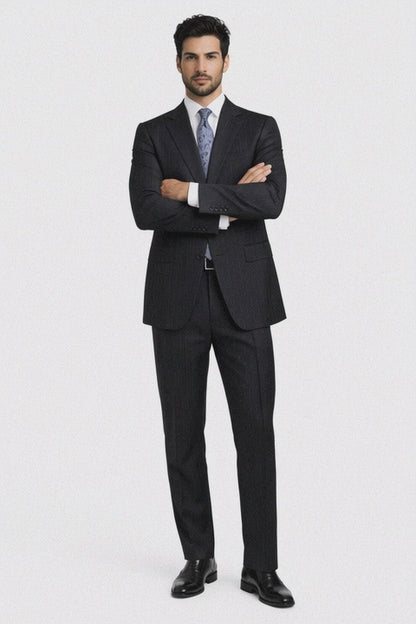 Athletic Cut Classic Suits Men's suit  Classic Relax Fit Pleated Pants 19 Inch Bottom Charcoal