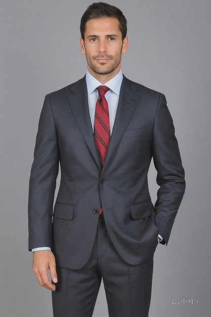 Men's Tiglio Suit - Signature Menswear Wool Fabric SuitsOutlet - Brand patterned 2-button Dark Grey Suit - High End Suits - High Quality Suits