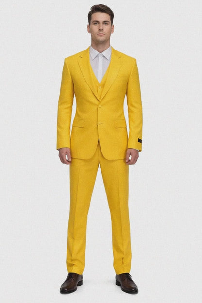 FESTIVE Colorful Alberto Nardoni Men'S Vested 3 Piece Suit Yellow