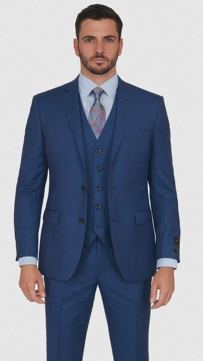 Vitali Brand Suits - Men's Royal Blue Modern Sheen Sharkskin Design Suits