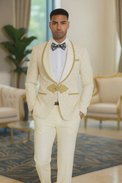 2026 Ivory and Gold 2pc Men's Suit by Tazzio