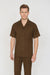 Men's Brown Short Sleeve Button Closure 100% Linen 2 Piece With Pleated Pant Shirt Walking Leisure Suit