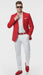 Mens Red Blazer and White Pants Set – Stylish Casual Dress Outfit For New Year Holiday and Christmas Suit