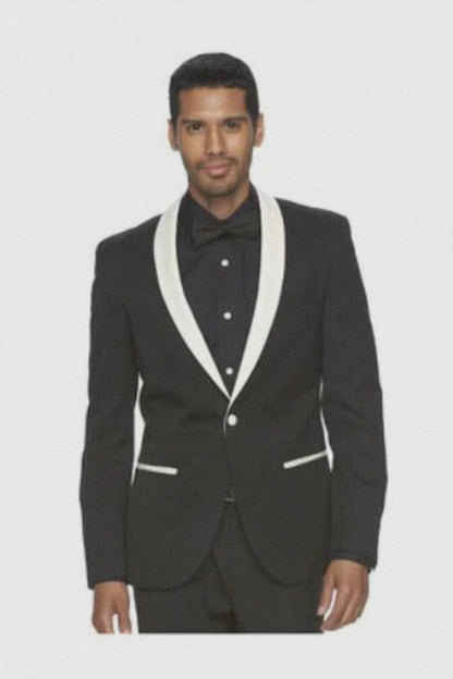 Men's Black and White Lapel Shawl-Collar Tuxedo Suit Dinner  Jacket Looking