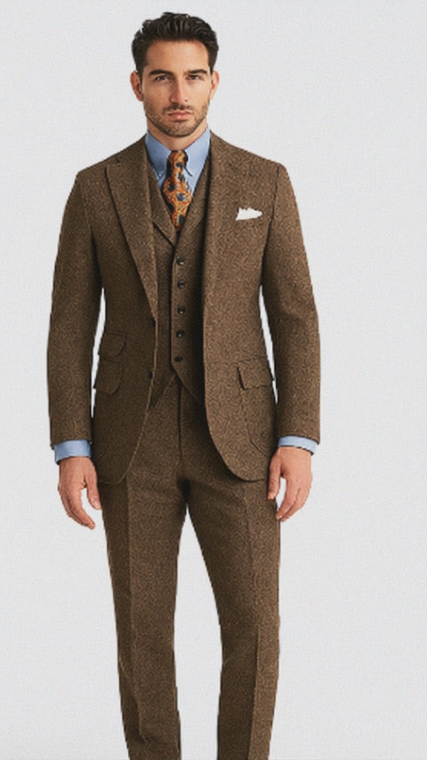 Brown Herringbone Western Suit