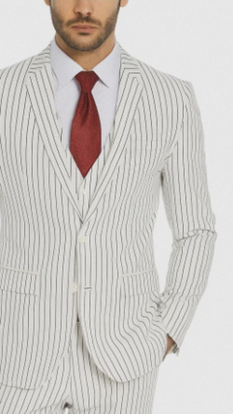  White Suit With Black Pinstripes