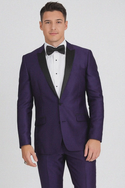 Men's Purple Two Button  Peak Lapel Velvet Jacket