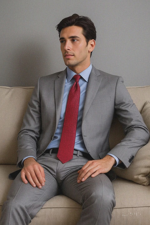 Men's Slim Fit Light Grey Sharkskin 2-Button Suit
