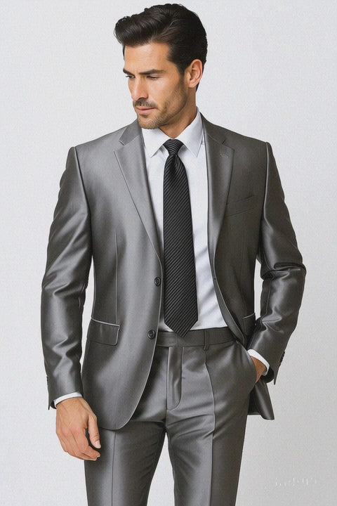 Shiny 2 Button Silver Grey Suit