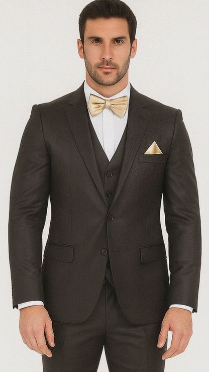 Vitali Brand Suits - Men's  Brown Slim Fit Sharkskin Shiny Vested 3 Piece Suit