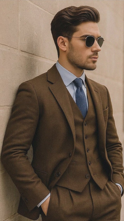 Mens Brown Linen Suit - Brown Summer Wedding Suit
