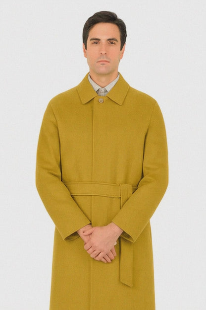 Men's Dress Coat Belted Full Length Overcoat ~ Long Men's Dress Topcoat -  Winter coat 45 Inches Button Closure Camel Coat