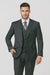 Men's Charcoal Pinstripe 3 Piece 2 Button Italian Designer Suit Flat Front No Pleated Pants - Three Piece Suit