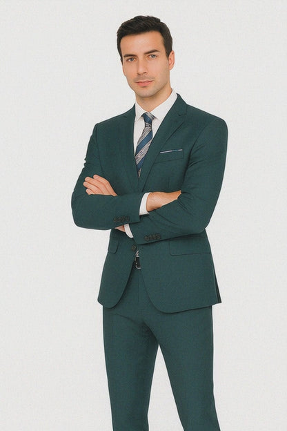 Men's Teal Green Front Flap Pockets Suit