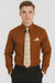 Brown Pin Collar Dress Shirt With Collar Bar