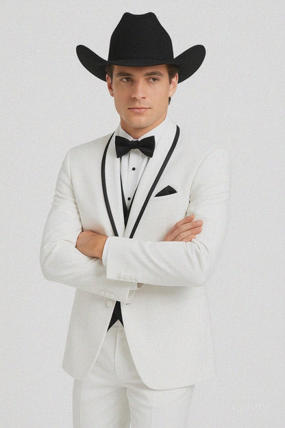 Western Suit - Trajes Para Hombres - Cowboy Formal Attire - Trajes De Novio - Shawl Lapel Suit White