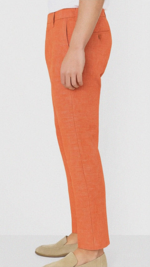 Linen Flat Front Pants Tangy Orange