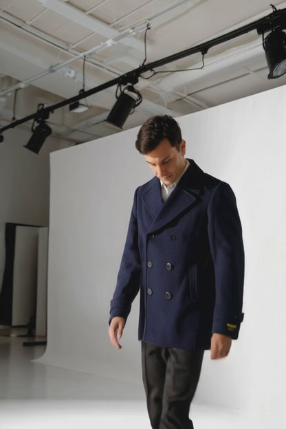 Big & Tall Men's Wool Peacoat - Classic Double Breasted Overcoat