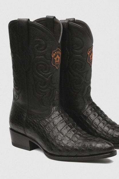 Los Altos Men's Black Genuine Caiman Tail Boots