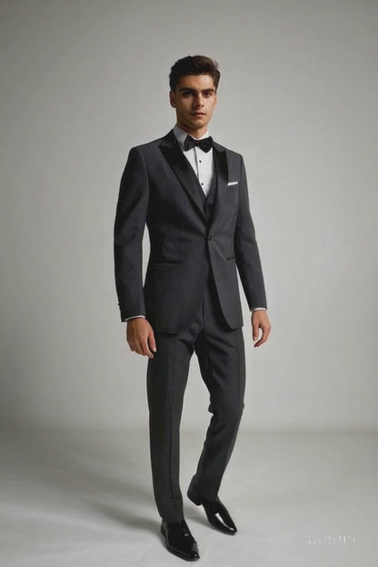 Men's Steel Grey 1 Button  Peak Lapel Suit