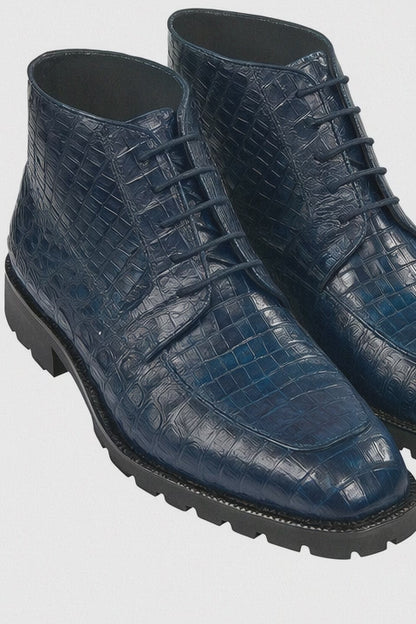 Navy Genuine Caiman Crocodile Belly Ankle Boot by Alligator Warehouse
