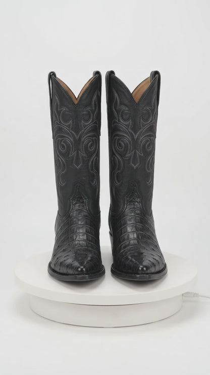 Los Altos Boots Caiman Belly Black Cowboy Boots J-Toe