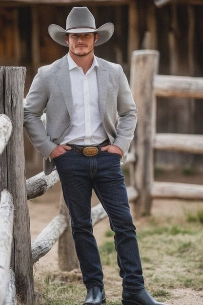 Silver Ash Very Light Gray Western Cowboy Blazer for Men – Solid Grey with Modern Fit